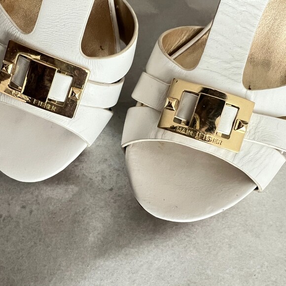 Marc Fisher Leather Varika Strappy Platform Heeled Sandals White 7.5 - Picture 9 of 13